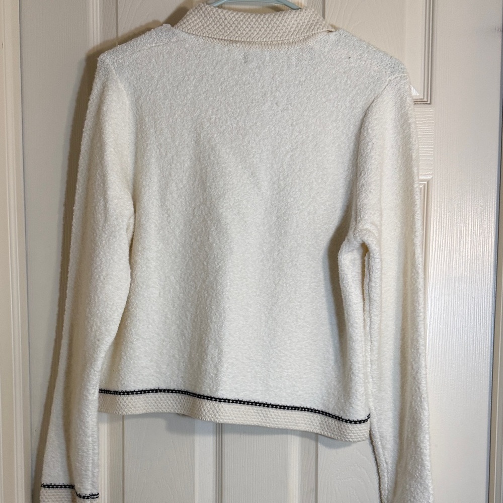J. Crew Factory Cream Bouclé Cardigan Jacket with Black Trim and Gold Buttons M - Picture 6 of 6